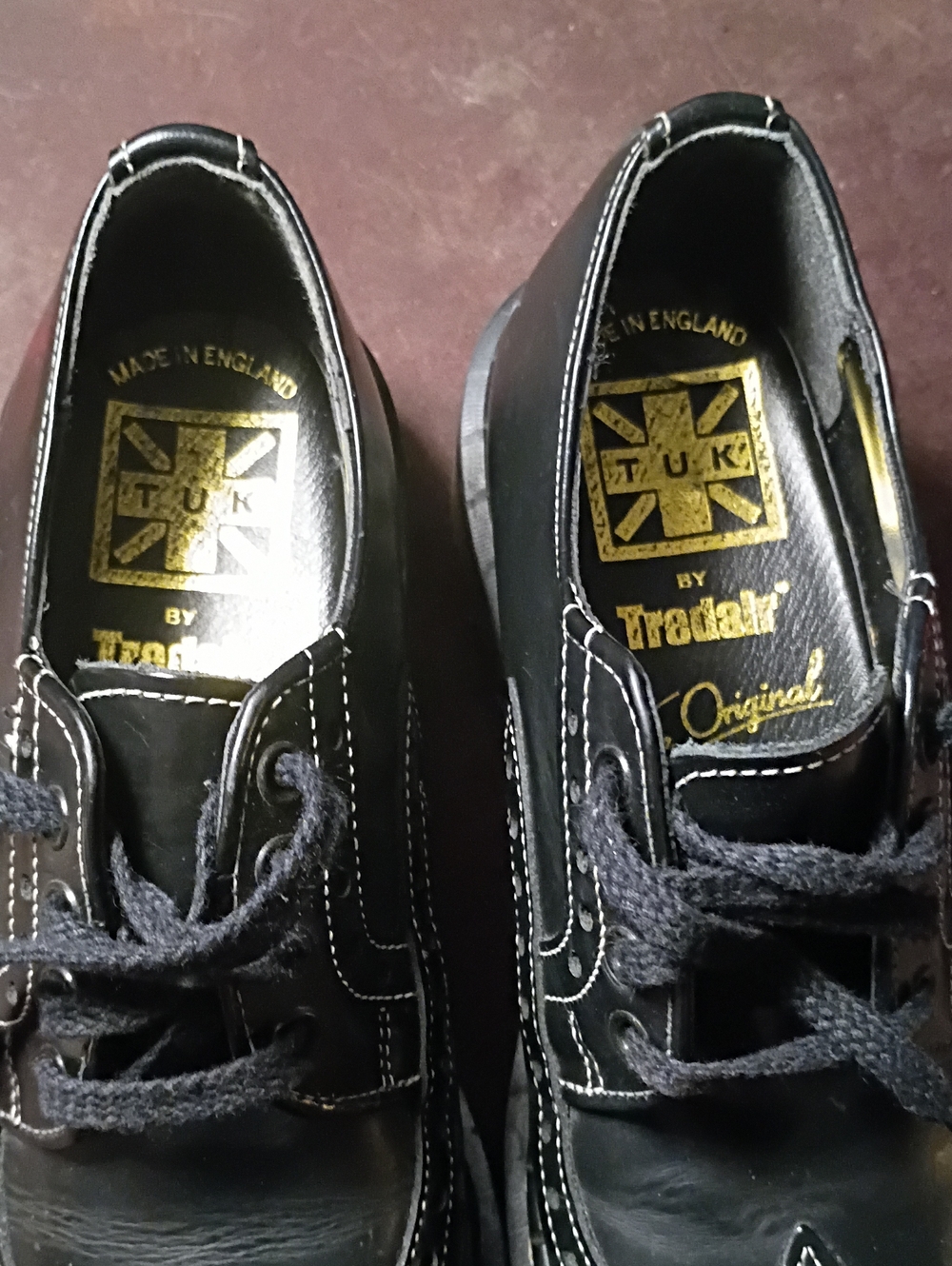 T.U.K Black Leather Lace-Up Derby Shoes with White Stitching. UK Size 4